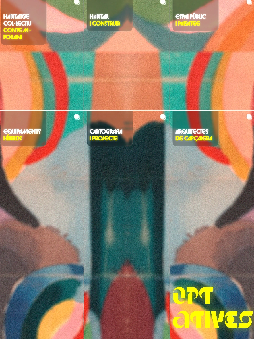 Open ETSAB Instagram grid with interconnected abstract colours and course labels.
