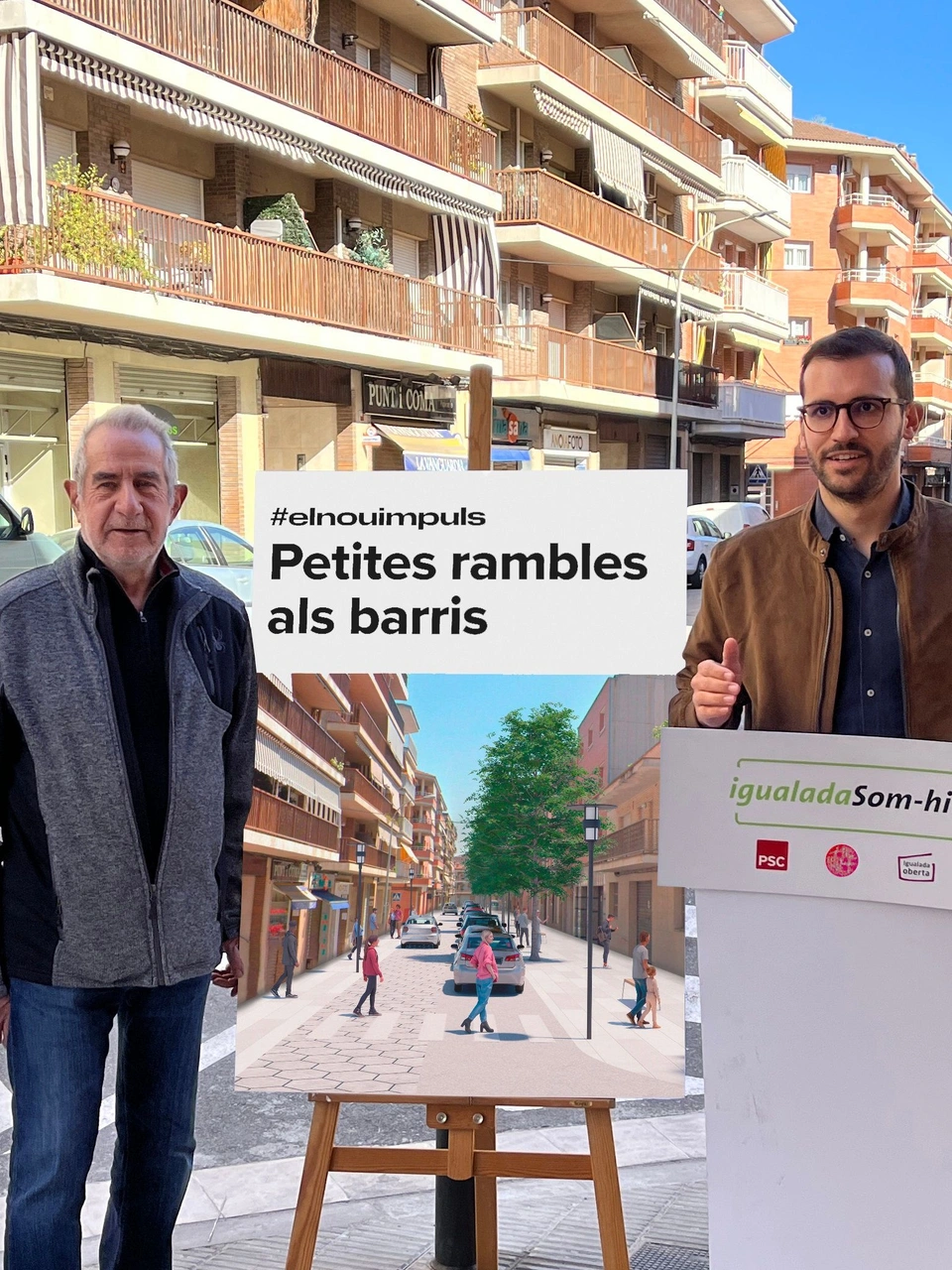Presentation of neighbourhood proposals with a printed campaign display.